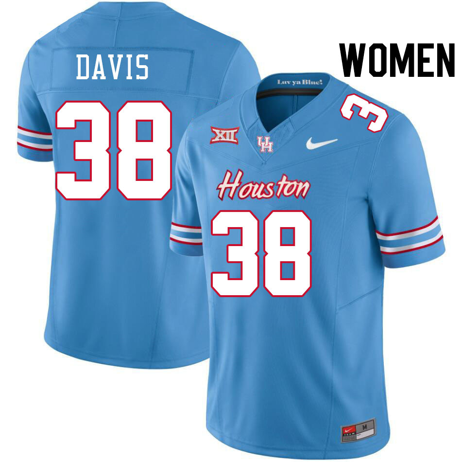 Women #38 Aaron Davis Houston Cougars College Football Jerseys Stitched-Oilers